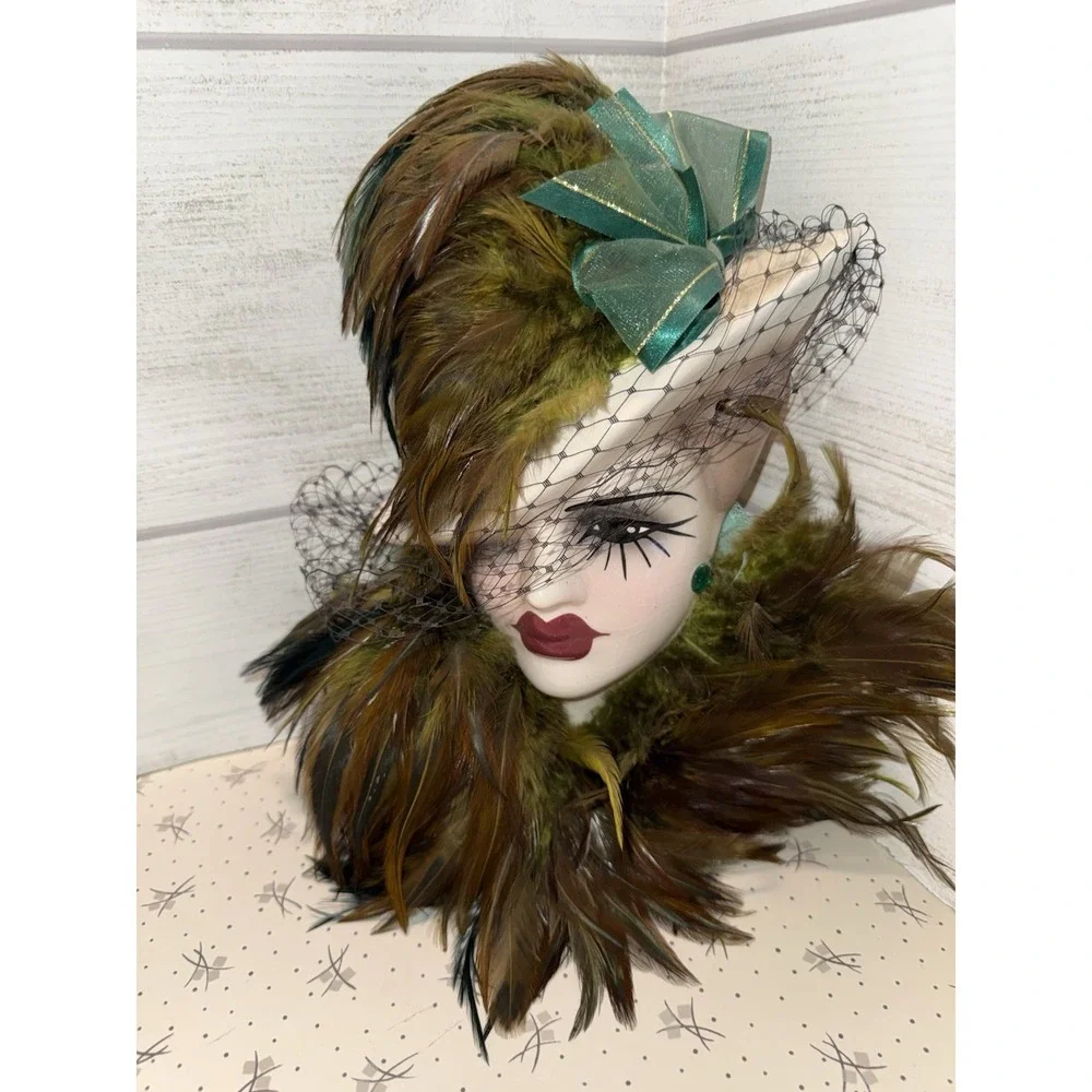 Unique Creations Art Deco Roaring 20s Lady Face Mask Wall Hanging Feather Hat